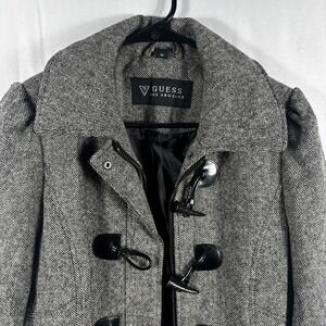 Guess Los Angeles Herringbone Tweed Toggle Peacoat Jacket Size Medium